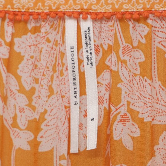 ANTHROPOLOGIE Mia Ruffle Printed Orange Tiered Tunic Blouse Oversized Size S - Picture 7 of 8